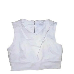 Bebe White Criss Cross back Zip‎ Crop Bra Top, Small